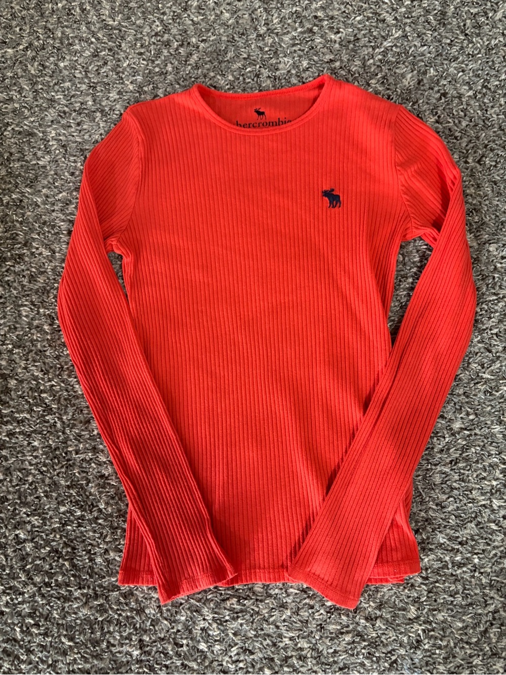abercrombie kids Red Ribbed Long-Sleeve Tee with Navy Logo